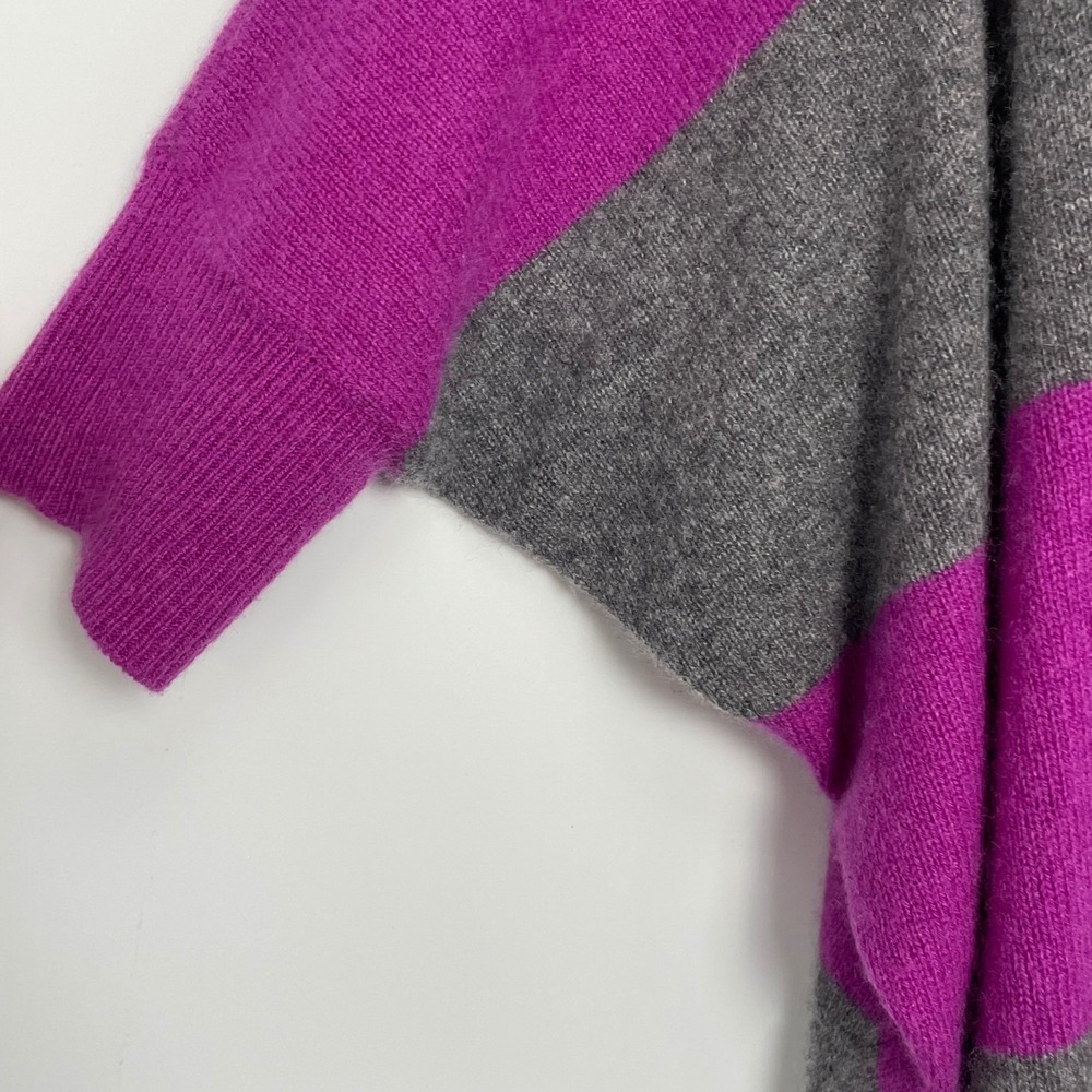 Minnie Rose Cashmere Gray Purple Striped V-Neck Short Sleeve Sweater Luxury XS/S - Picture 3 of 7